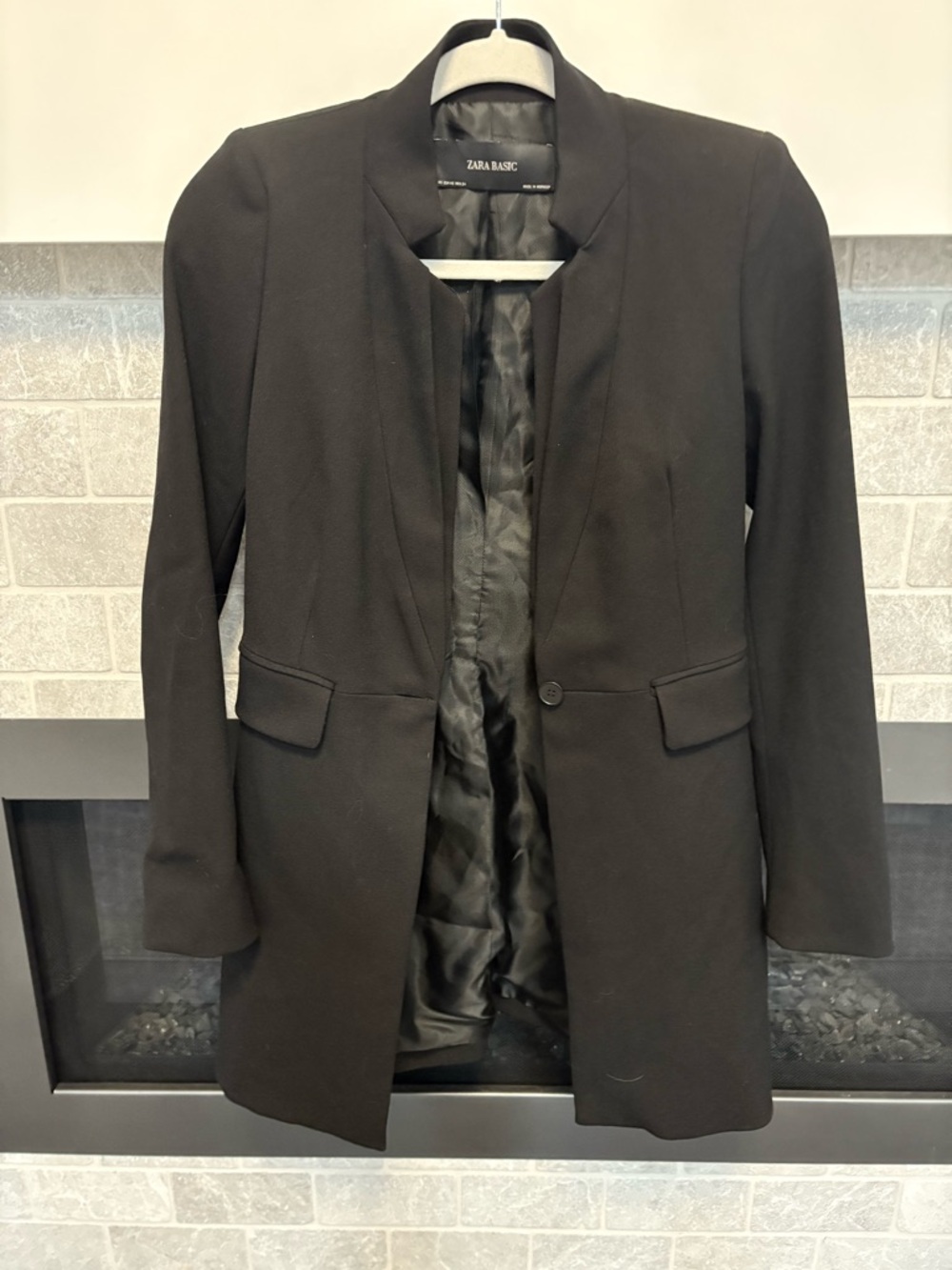 Women’s Zara Basic XS Solid Black Dress Blazer Duster Jacket Coat EUC